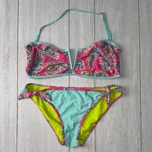 YMI Bikini XL Aqua and Pink floral set, 2 pieces